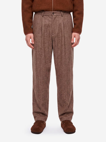 UNIVERSAL WORKS Pantaloni Wool Herringbone Pleated marroni Marrone