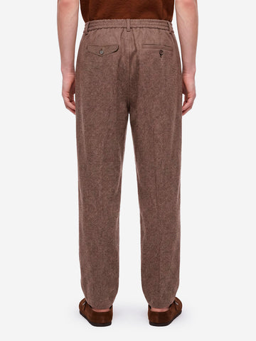 UNIVERSAL WORKS Pantaloni Wool Herringbone Pleated marroni Marrone