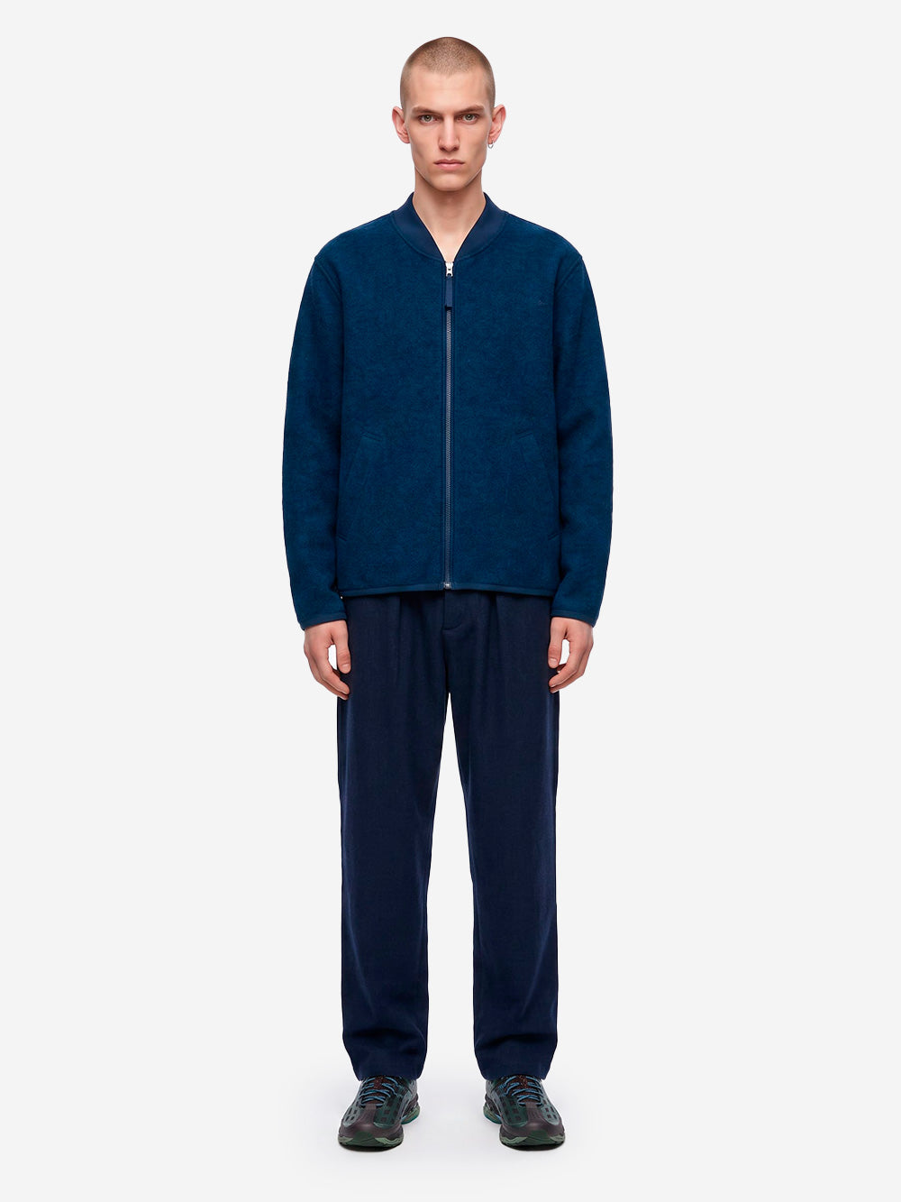 UNIVERSAL WORKS Pantaloni Wool Herringbone Pleated navy Blu scuro Urbanstaroma