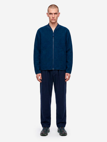 UNIVERSAL WORKS Pantaloni Wool Herringbone Pleated navy Blu scuro