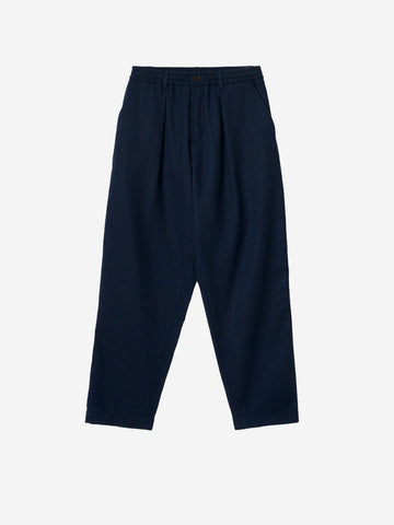 UNIVERSAL WORKS Pantaloni Wool Herringbone Pleated navy Blu scuro