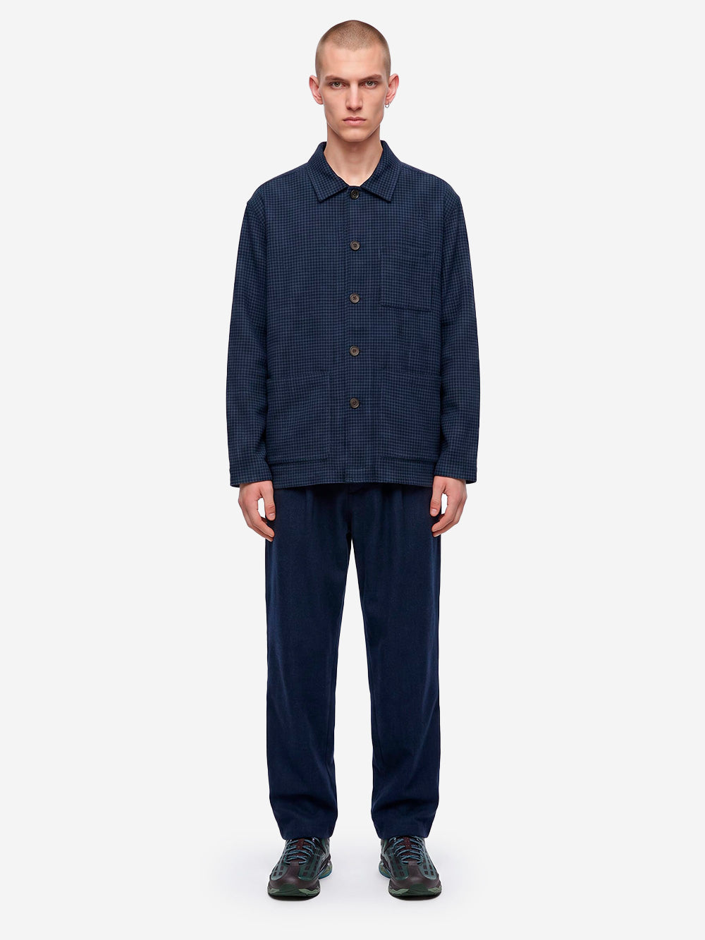 UNIVERSAL WORKS Overshirt Navy a quadri in misto lana Blu scuro Urbanstaroma