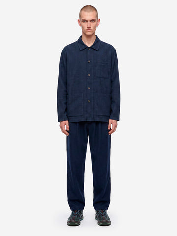 UNIVERSAL WORKS Overshirt Navy a quadri in misto lana Blu scuro
