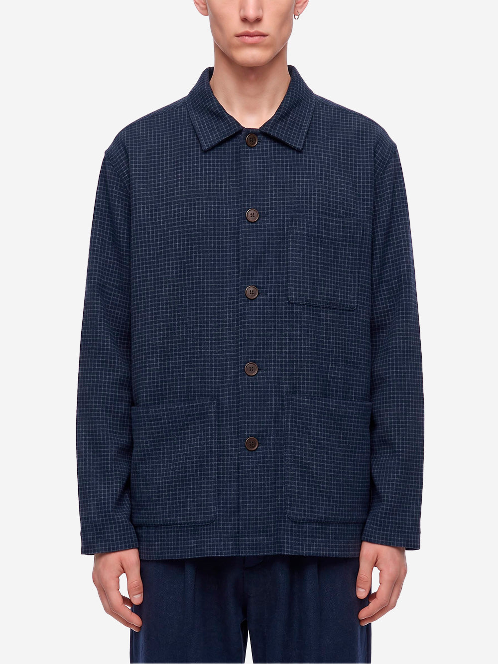 UNIVERSAL WORKS Overshirt Navy a quadri in misto lana Blu scuro Urbanstaroma