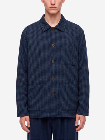 UNIVERSAL WORKS Overshirt Navy a quadri in misto lana Blu scuro