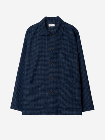 UNIVERSAL WORKS Overshirt Navy a quadri in misto lana Blu scuro