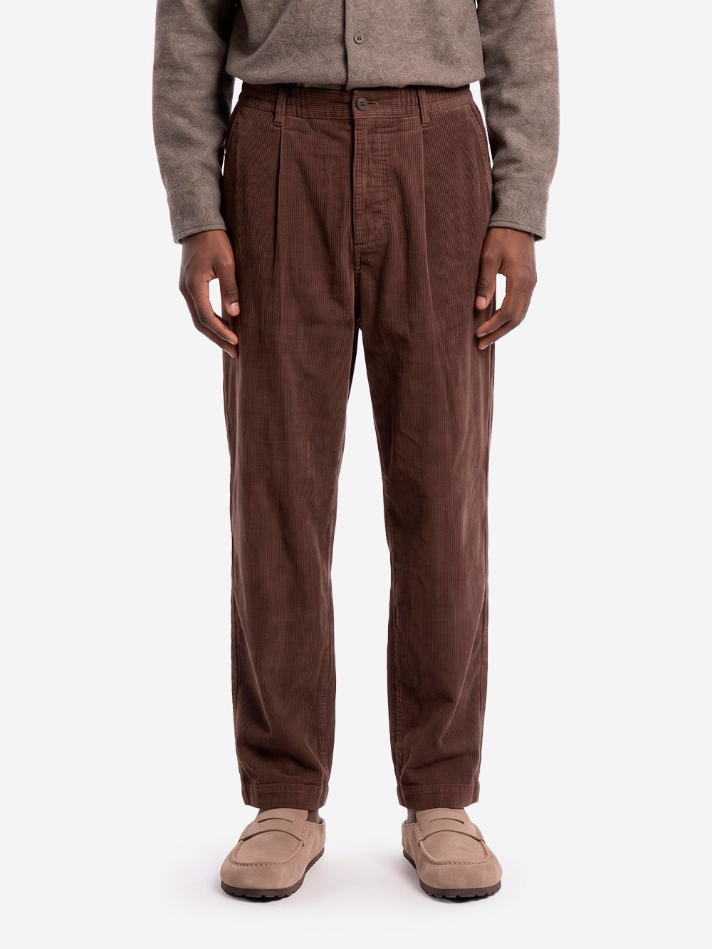 UNIVERSAL WORKS Pantaloni track marroni in cotone corduroy Marrone scuro Urbanstaroma