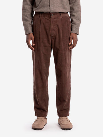 UNIVERSAL WORKS Pantaloni track marroni in cotone corduroy Marrone scuro