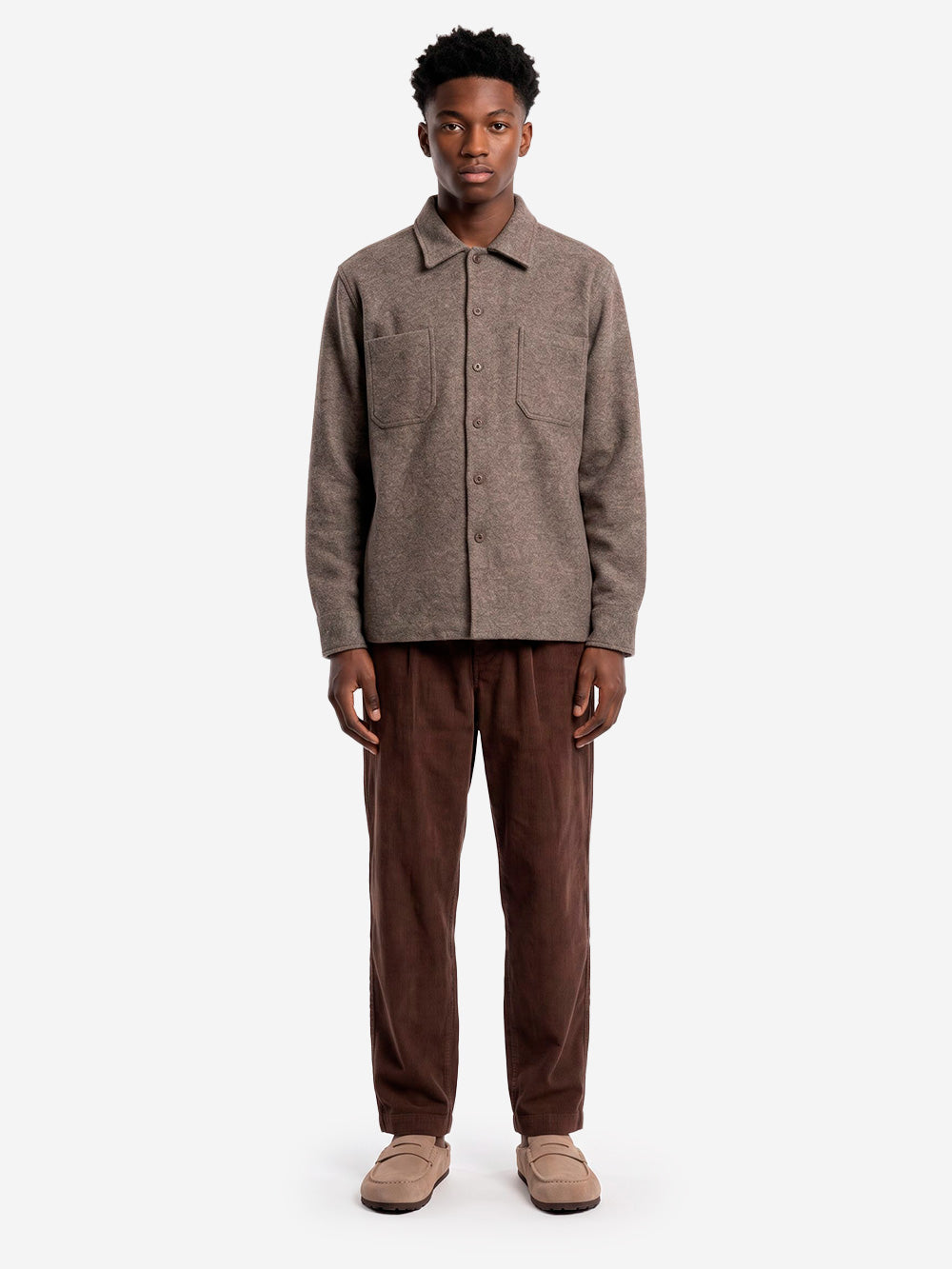 UNIVERSAL WORKS Overshirt 'Work' in misto lana con tasche sul petto Marrone chiaro Urbanstaroma