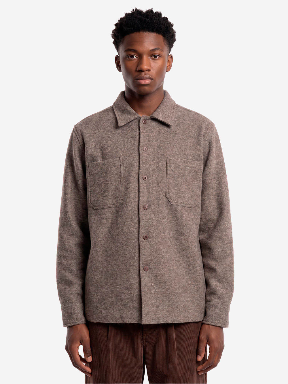 UNIVERSAL WORKS Overshirt 'Work' in misto lana con tasche sul petto Marrone chiaro Urbanstaroma