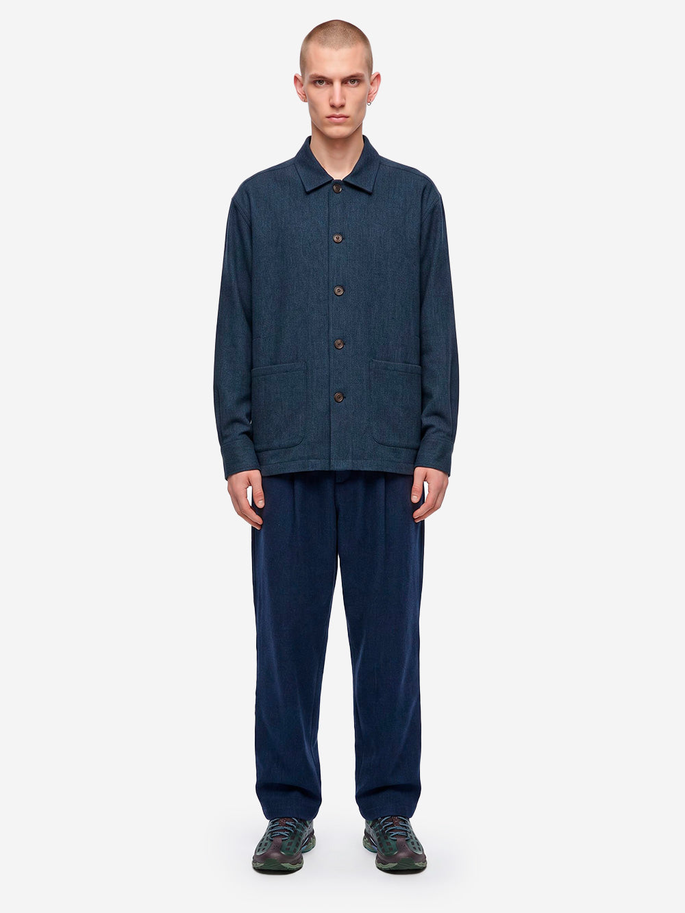 UNIVERSAL WORKS Overshirt 'Travail' in misto lana navy Blu scuro Urbanstaroma