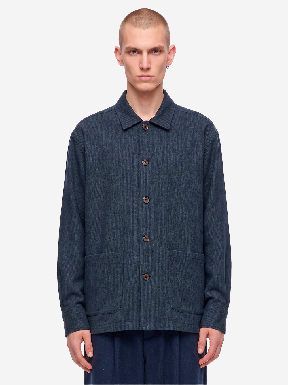 UNIVERSAL WORKS Overshirt 'Travail' in misto lana navy Blu scuro Urbanstaroma