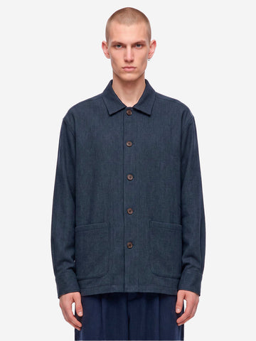 UNIVERSAL WORKS Overshirt 'Travail' in misto lana navy Blu scuro