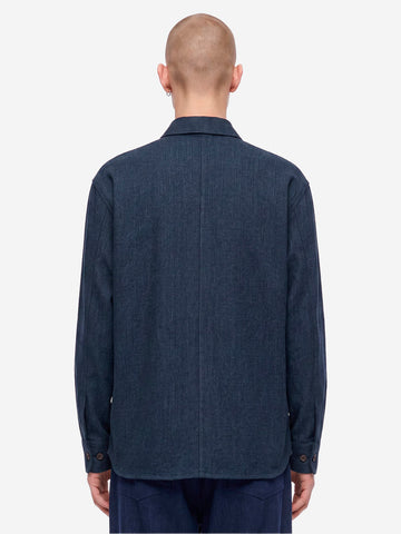 UNIVERSAL WORKS Overshirt 'Travail' in misto lana navy Blu scuro