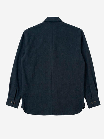 UNIVERSAL WORKS Overshirt 'Travail' in misto lana navy Blu scuro