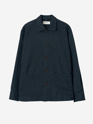 UNIVERSAL WORKS Overshirt 'Travail' in misto lana navy Blu scuro