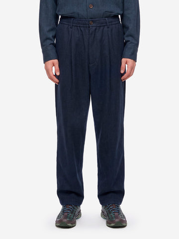 UNIVERSAL WORKS Pantaloni Wool Herringbone Pleated navy Blu scuro