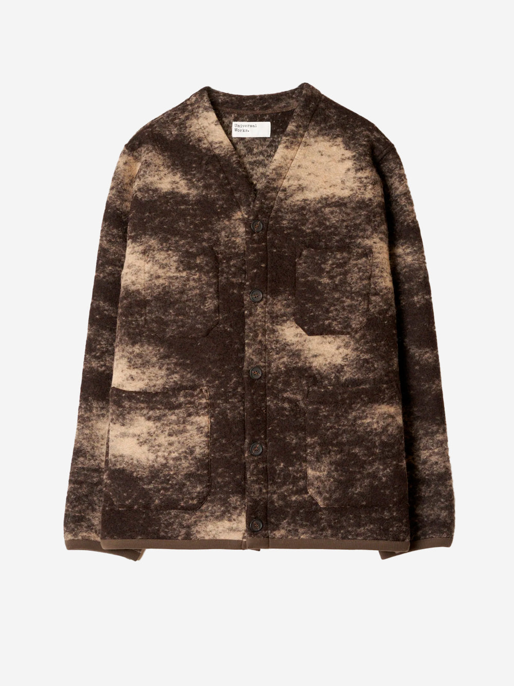 UNIVERSAL WORKS Cardigan in fleece di lana con motivo cloud camo marrone Marrone Urbanstaroma