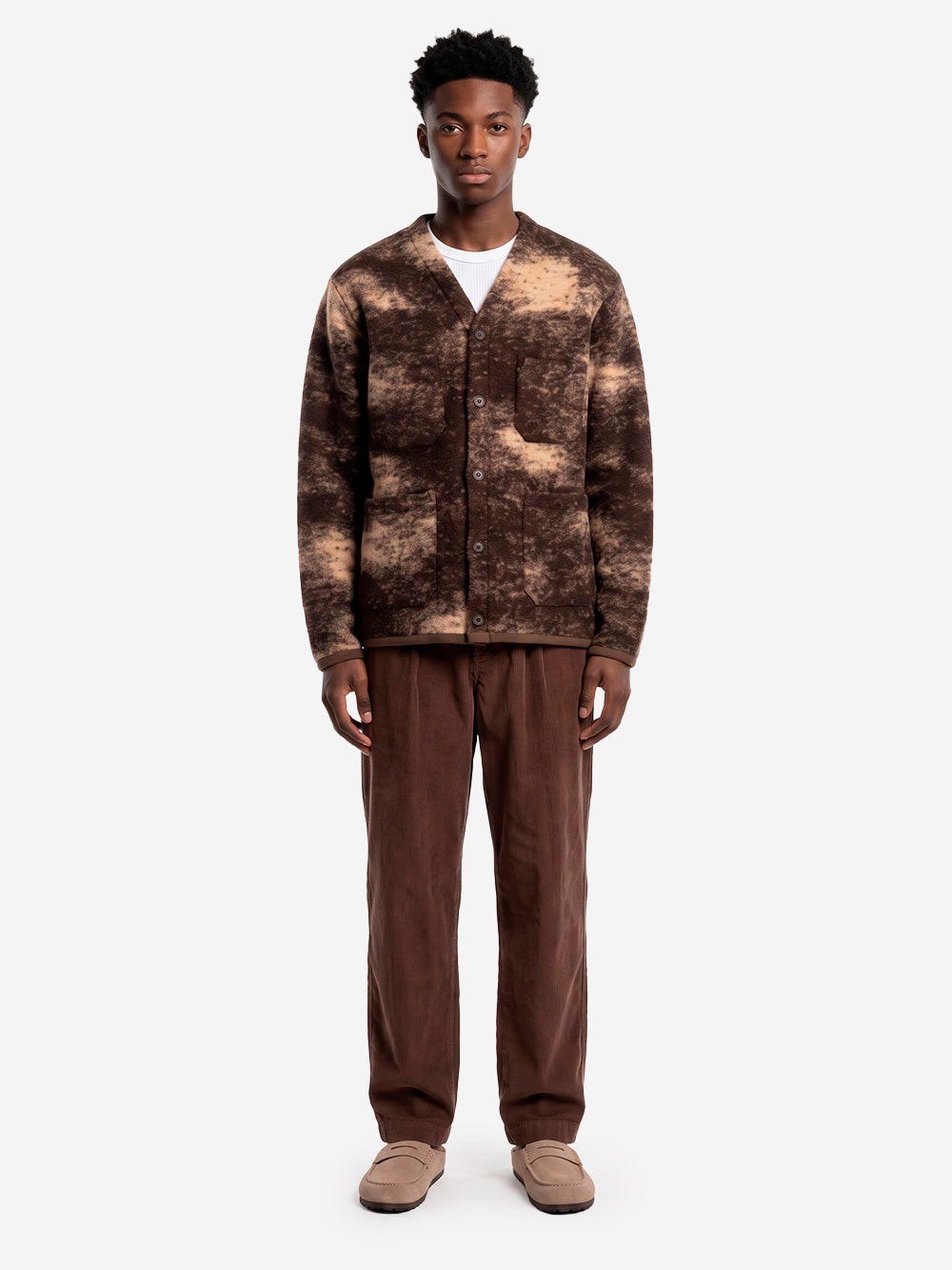 UNIVERSAL WORKS Cardigan in fleece di lana con motivo cloud camo marrone Marrone Urbanstaroma