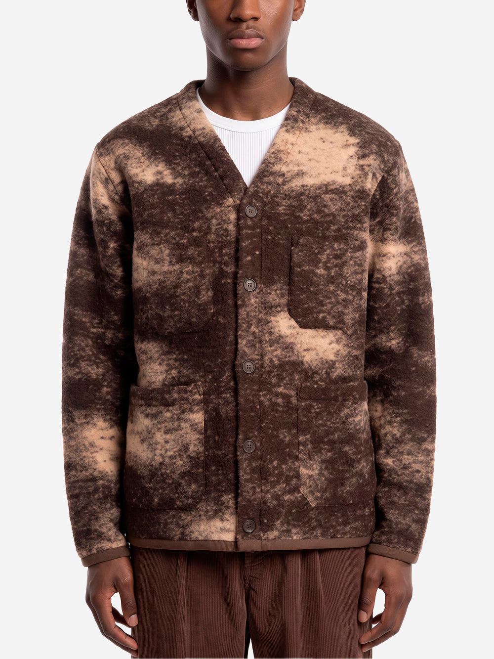 UNIVERSAL WORKS Cardigan in fleece di lana con motivo cloud camo marrone Marrone Urbanstaroma