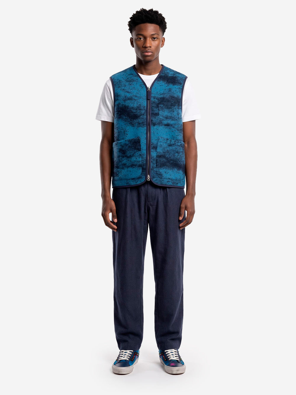 UNIVERSAL WORKS Gilet Cloud Camo Knit Zip blu Blu Urbanstaroma