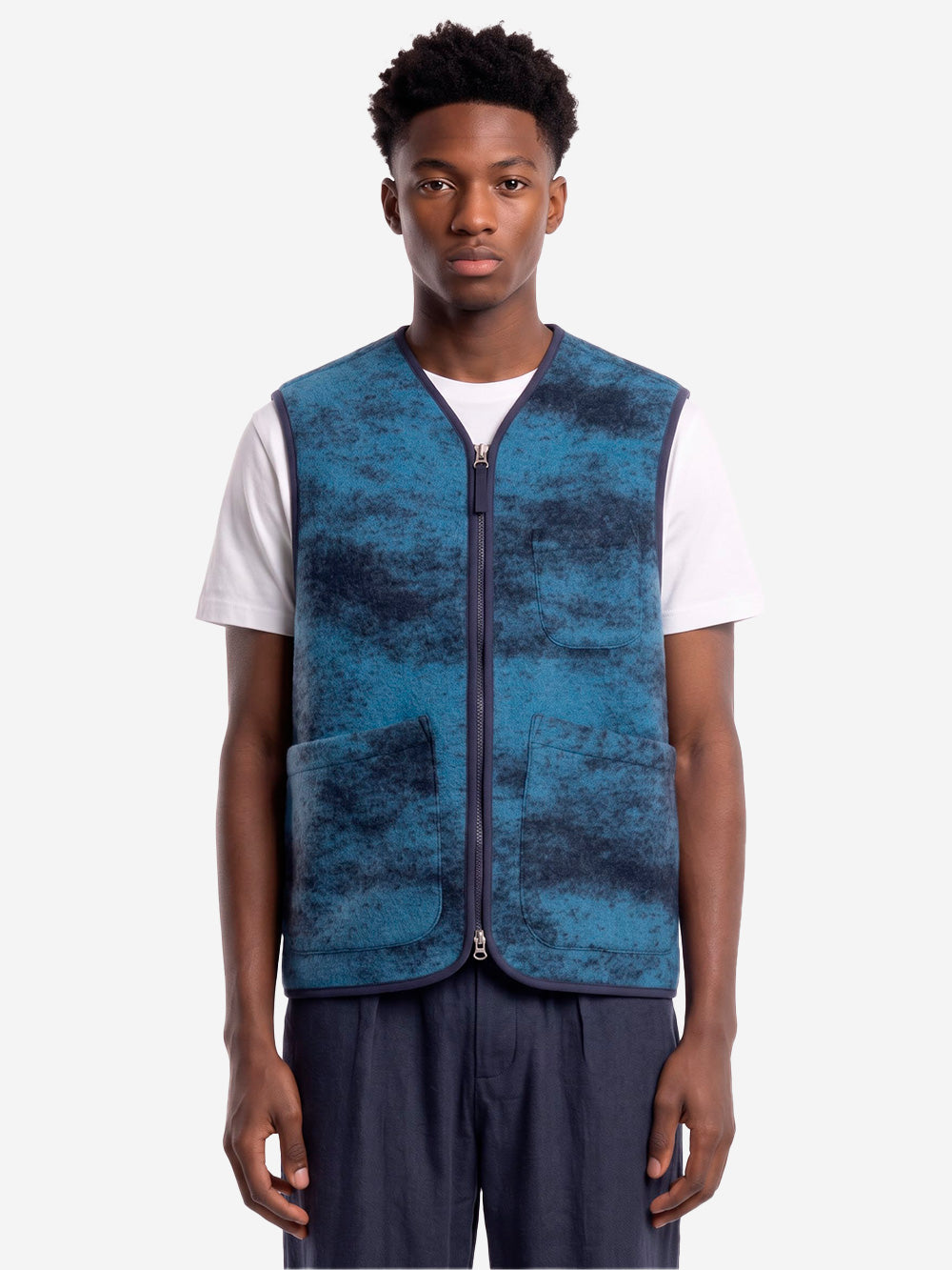 UNIVERSAL WORKS Gilet Cloud Camo Knit Zip blu Blu Urbanstaroma