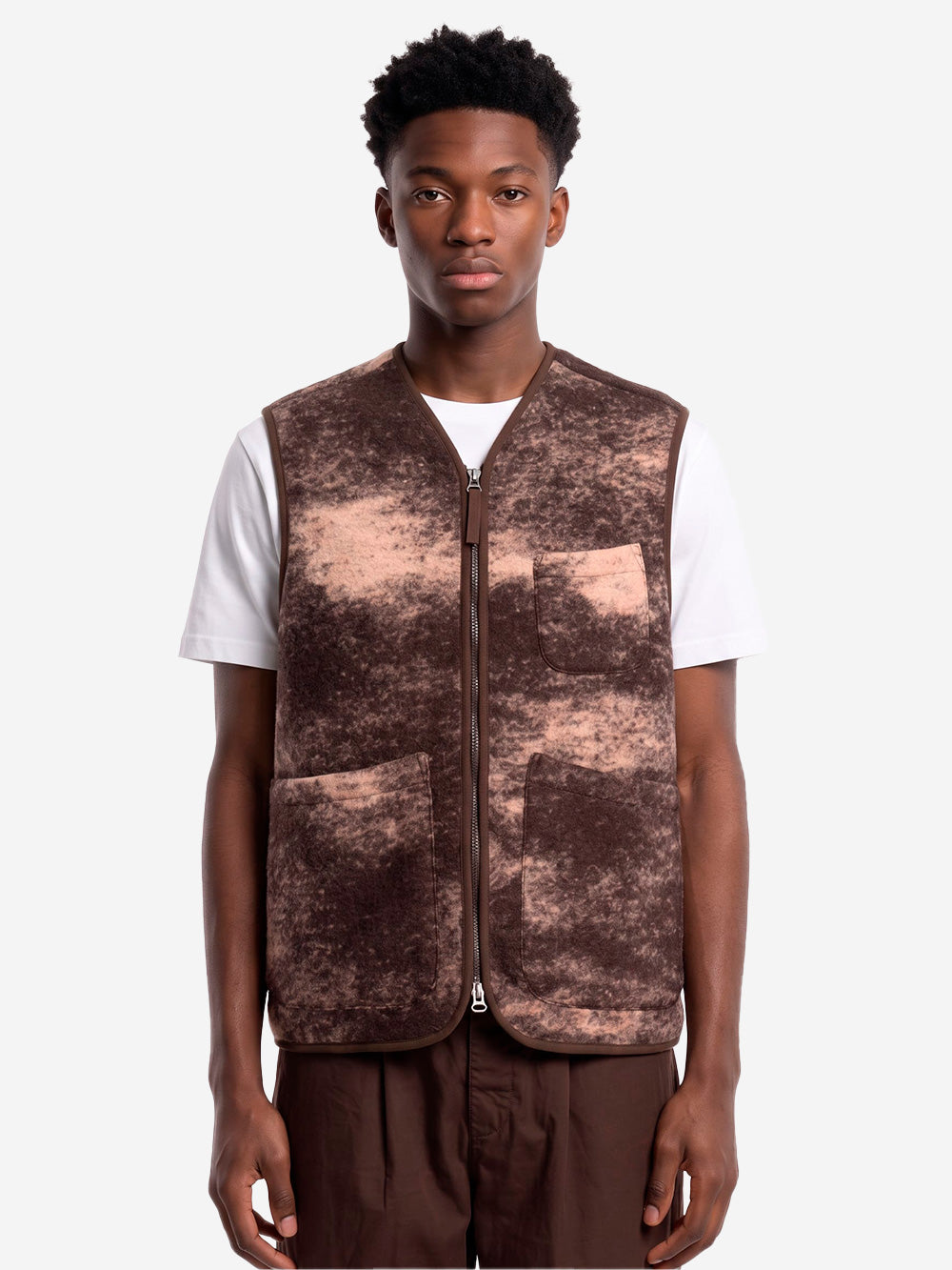 UNIVERSAL WORKS Gilet Cloud Camo Knit Zip marrone Marrone Urbanstaroma