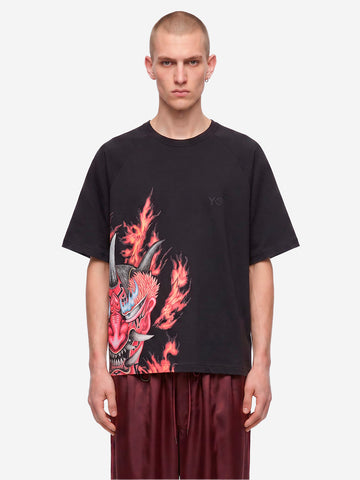 Y-3 T-Shirt nera con grafica oni-mask Nero