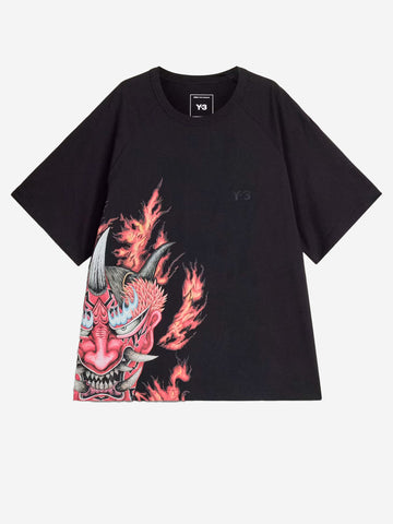 Y-3 T-Shirt nera con grafica oni-mask Nero