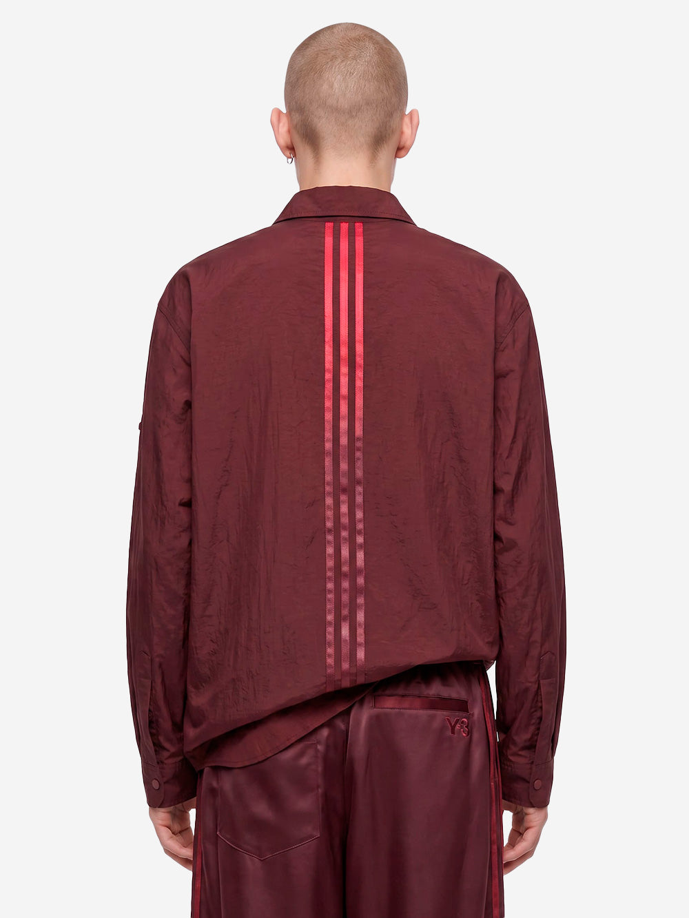 Y-3 Overshirt rossa in taffetà di nylon gradient 3 stripes Rosso Urbanstaroma