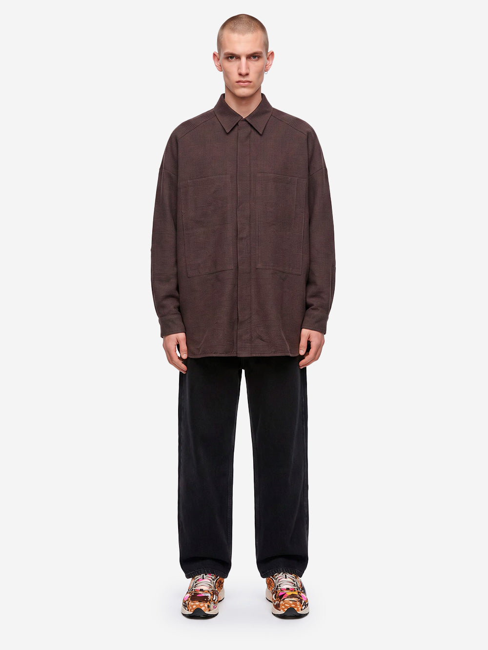 YMC Camicia 'Selene' oversize con motivo Principe di Galles Marrone Urbanstaroma
