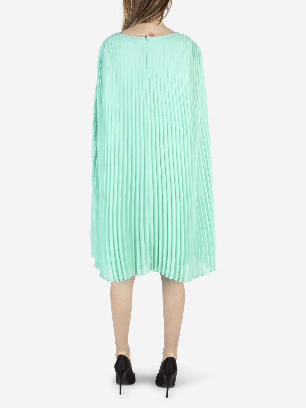 ESSENTIEL ANTWERP-38 FR-Pleated mini dress with cape-Green-Women ESSENTIEL ANTWERP-38 FR-Pleated mini dress with cape-Green-Women