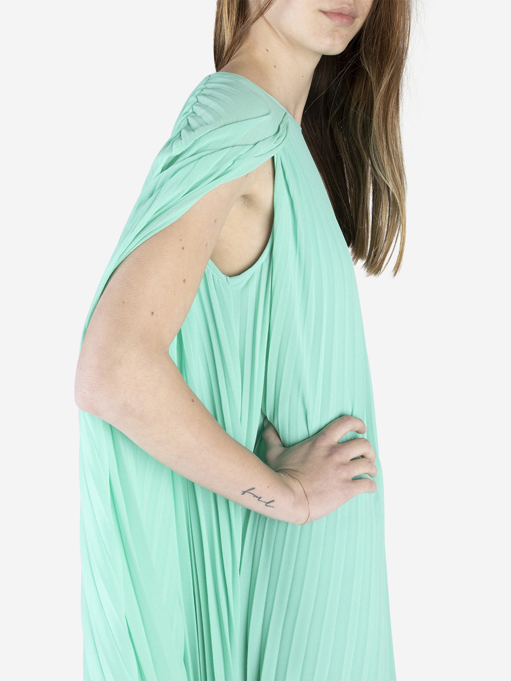 ESSENTIEL ANTWERP-38 FR-Pleated mini dress with cape-Green-Women ESSENTIEL ANTWERP-38 FR-Pleated mini dress with cape-Green-Women