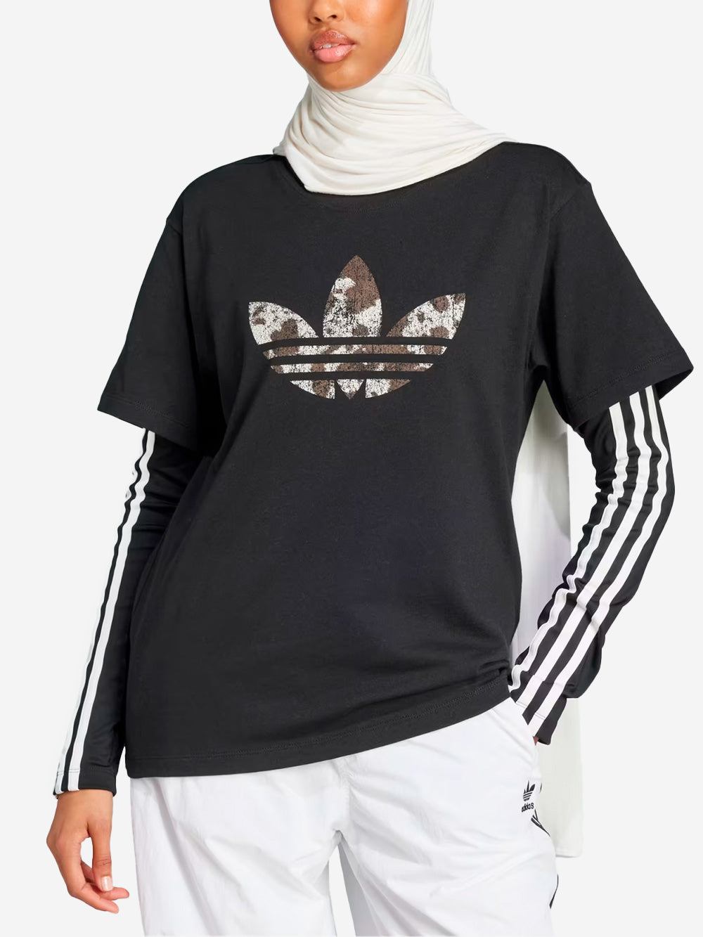 ADIDAS W T-shirt nera con logoTrefoil leopardato KA2684 Urbanstaroma