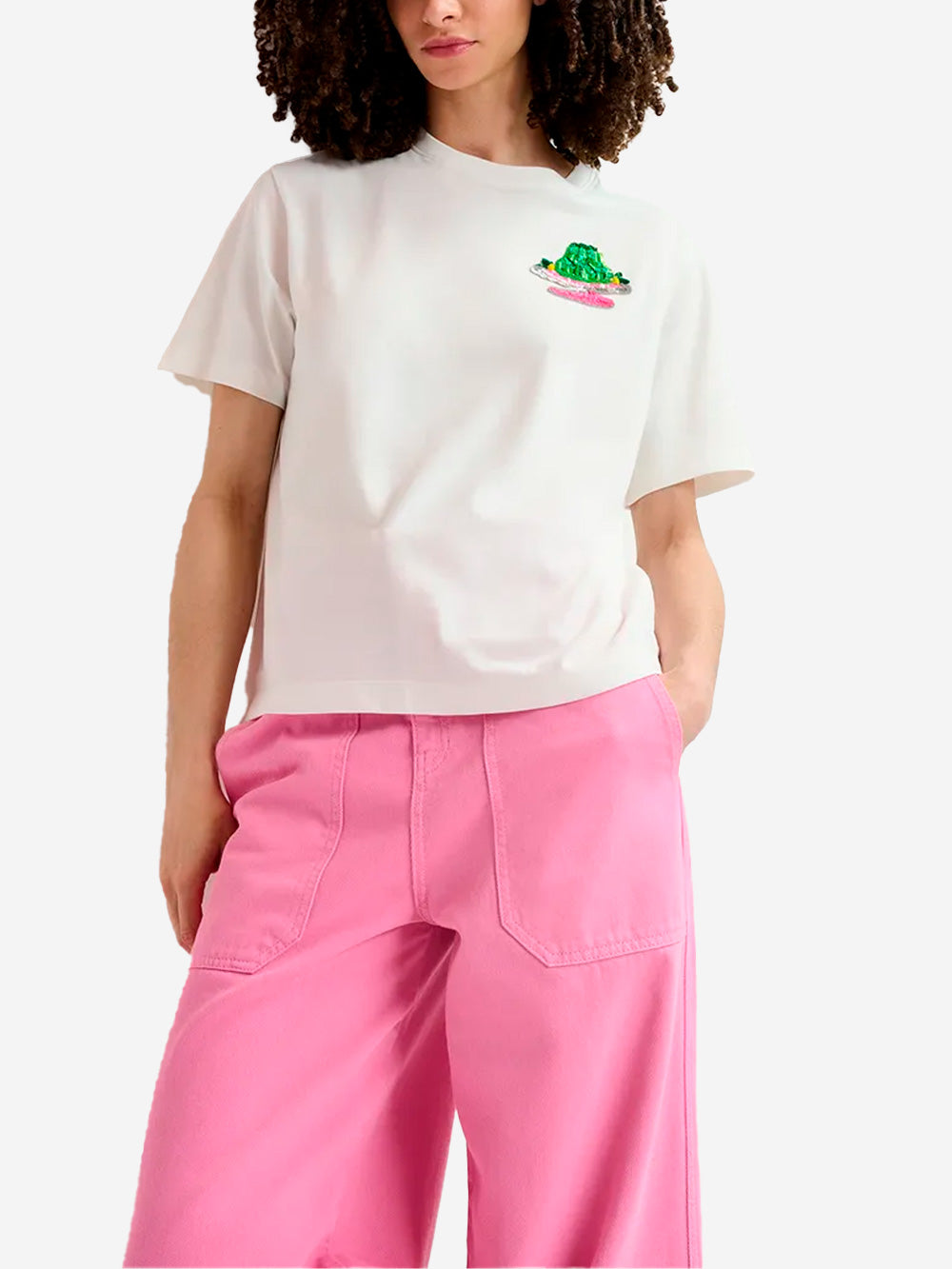 White T-shirt with sequins and embroidery