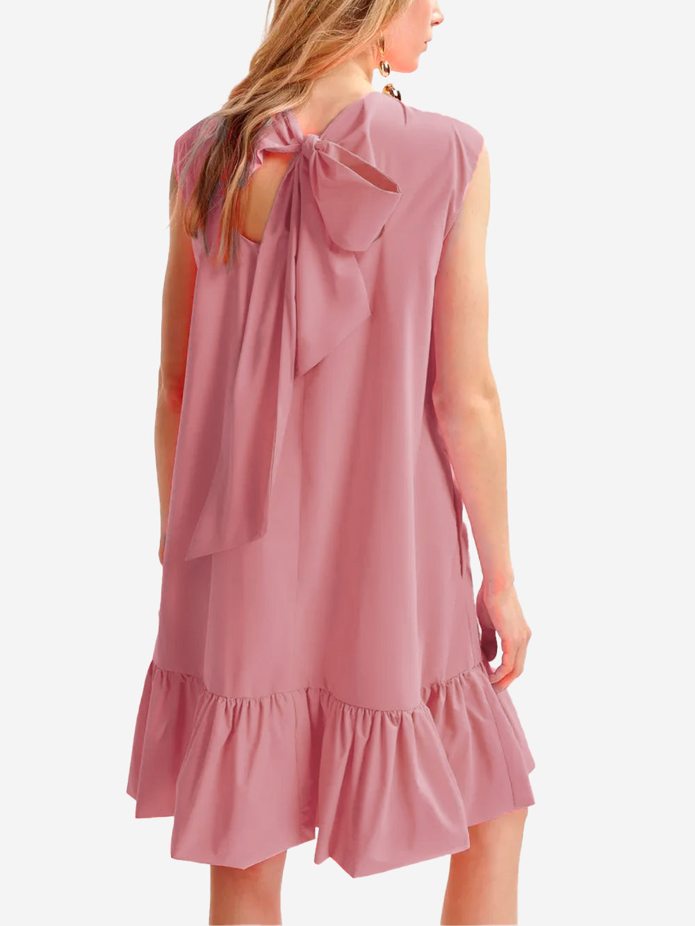 Pink mini dress with open back and bow Pink mini dress with open back and bow