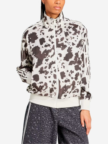 ADIDAS ORIGINALS Giacca track satinata con stampa animalier Bianca marrone