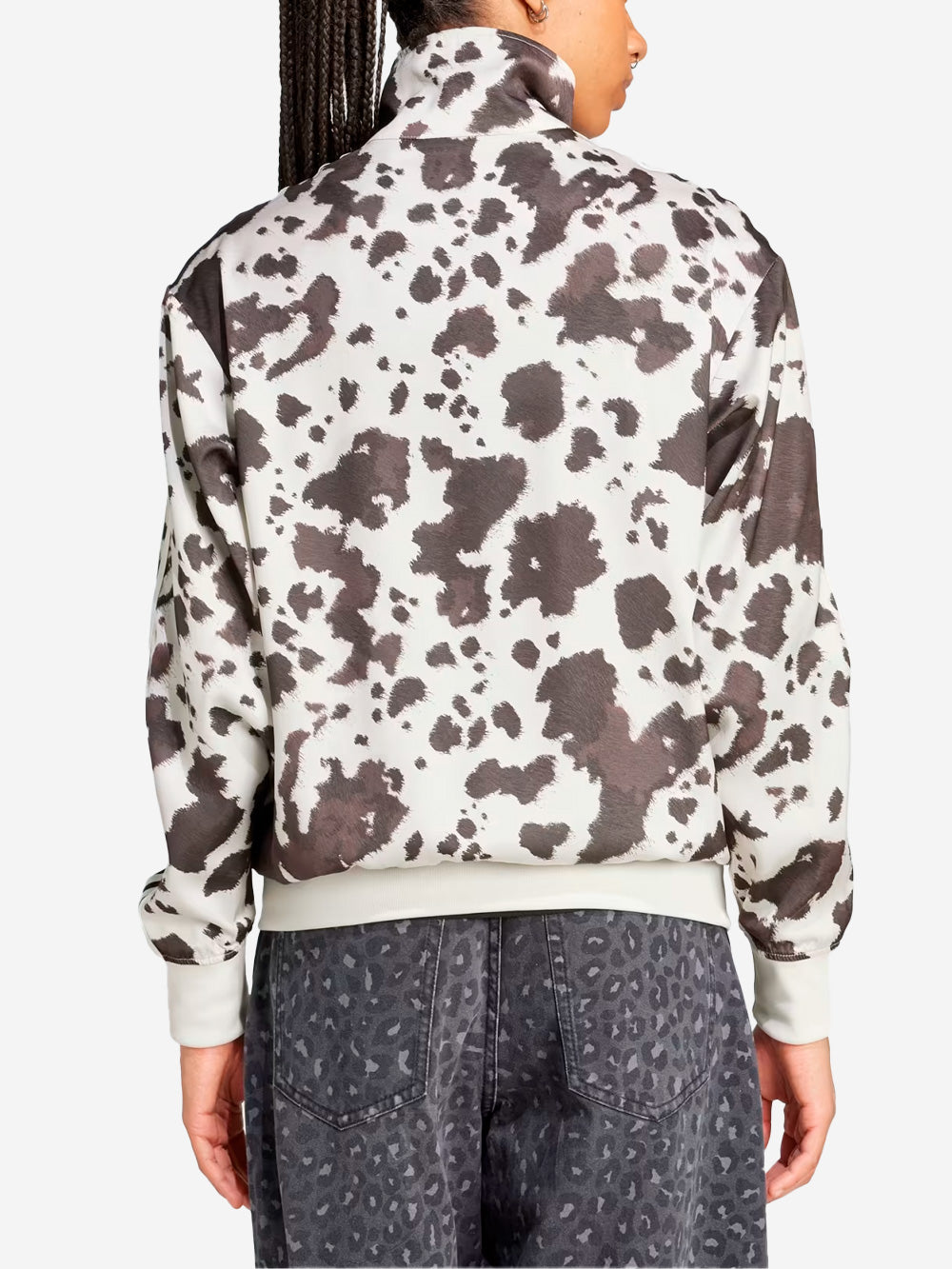 ADIDAS ORIGINALS Giacca track satinata con stampa animalier Bianca marrone Urbanstaroma