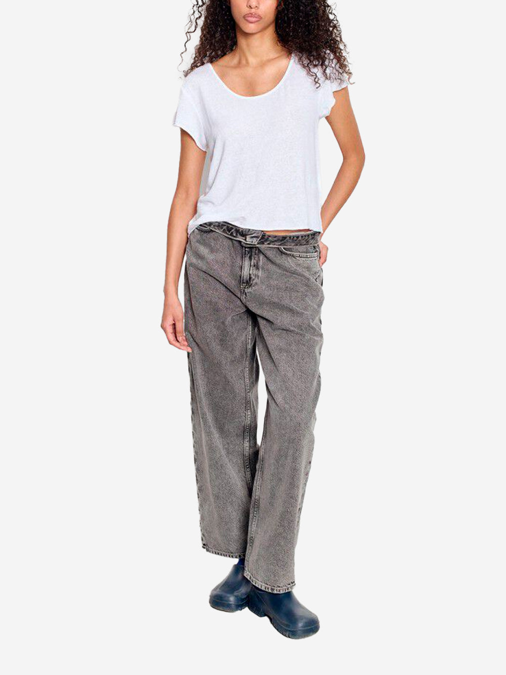 AMERICAN VINTAGE T-shirt bianca in misto lino con scollo a u Bianco Urbanstaroma