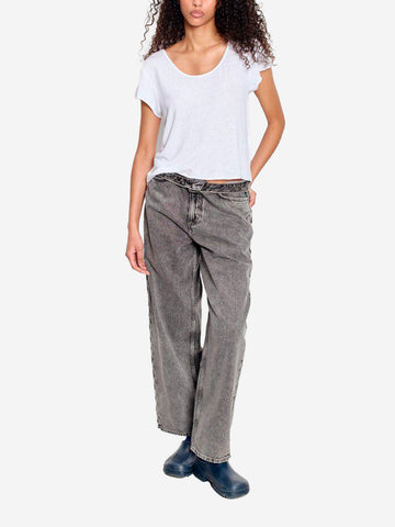 AMERICAN VINTAGE T-shirt bianca in misto lino con scollo a u Bianco