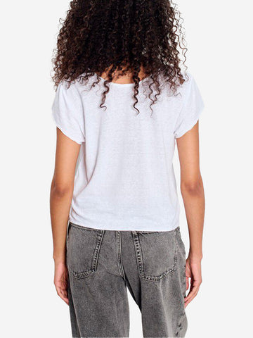 AMERICAN VINTAGE T-shirt bianca in misto lino con scollo a u Bianco