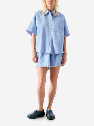 AMERICAN VINTAGE Shorts in cotone azzurri con vita elasticizzata e dettagli in pizzo blu