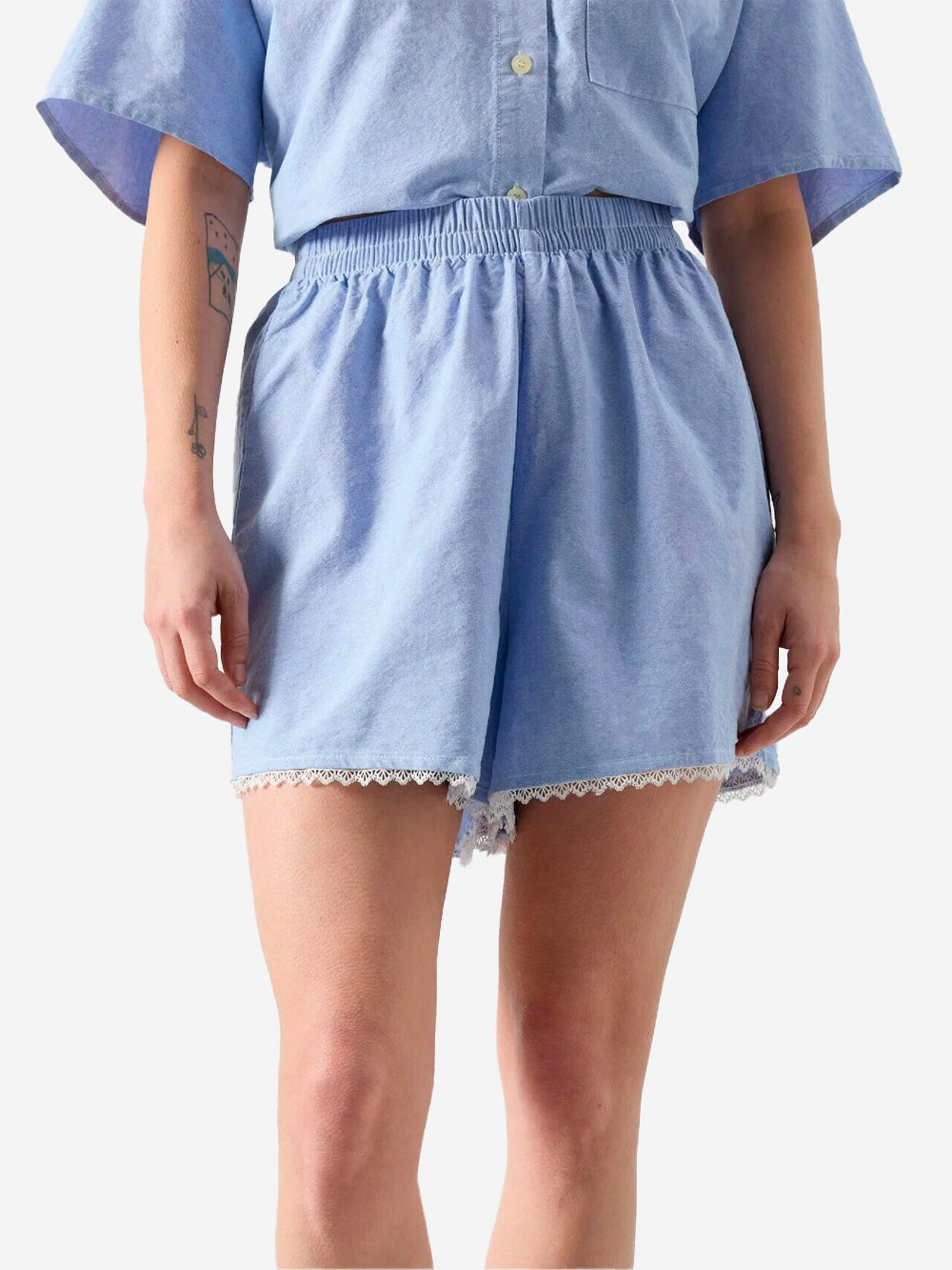 AMERICAN VINTAGE Shorts in cotone azzurri con vita elasticizzata e dettagli in pizzo blu Urbanstaroma