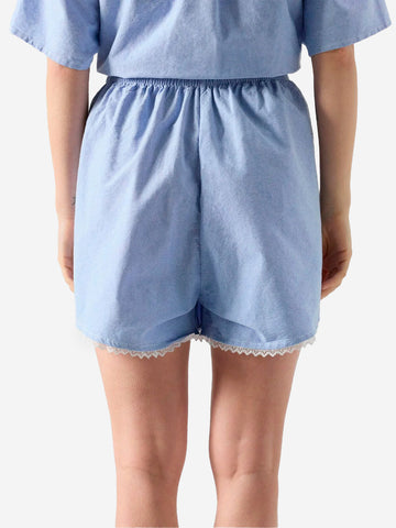AMERICAN VINTAGE Shorts in cotone azzurri con vita elasticizzata e dettagli in pizzo blu