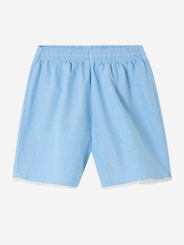 AMERICAN VINTAGE Shorts in cotone azzurri con vita elasticizzata e dettagli in pizzo blu