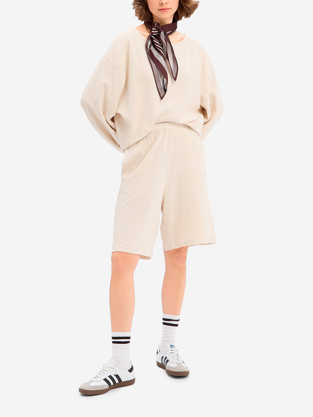AMERICAN VINTAGE Felpa beige ampia con collo a barchetta e logo sul polsino Beige Urbanstaroma