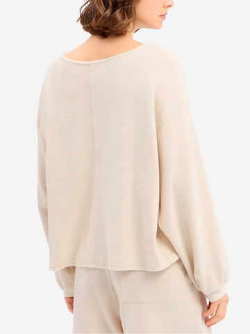 AMERICAN VINTAGE Felpa beige ampia con collo a barchetta e logo sul polsino Beige
