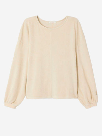 AMERICAN VINTAGE Felpa beige ampia con collo a barchetta e logo sul polsino Beige