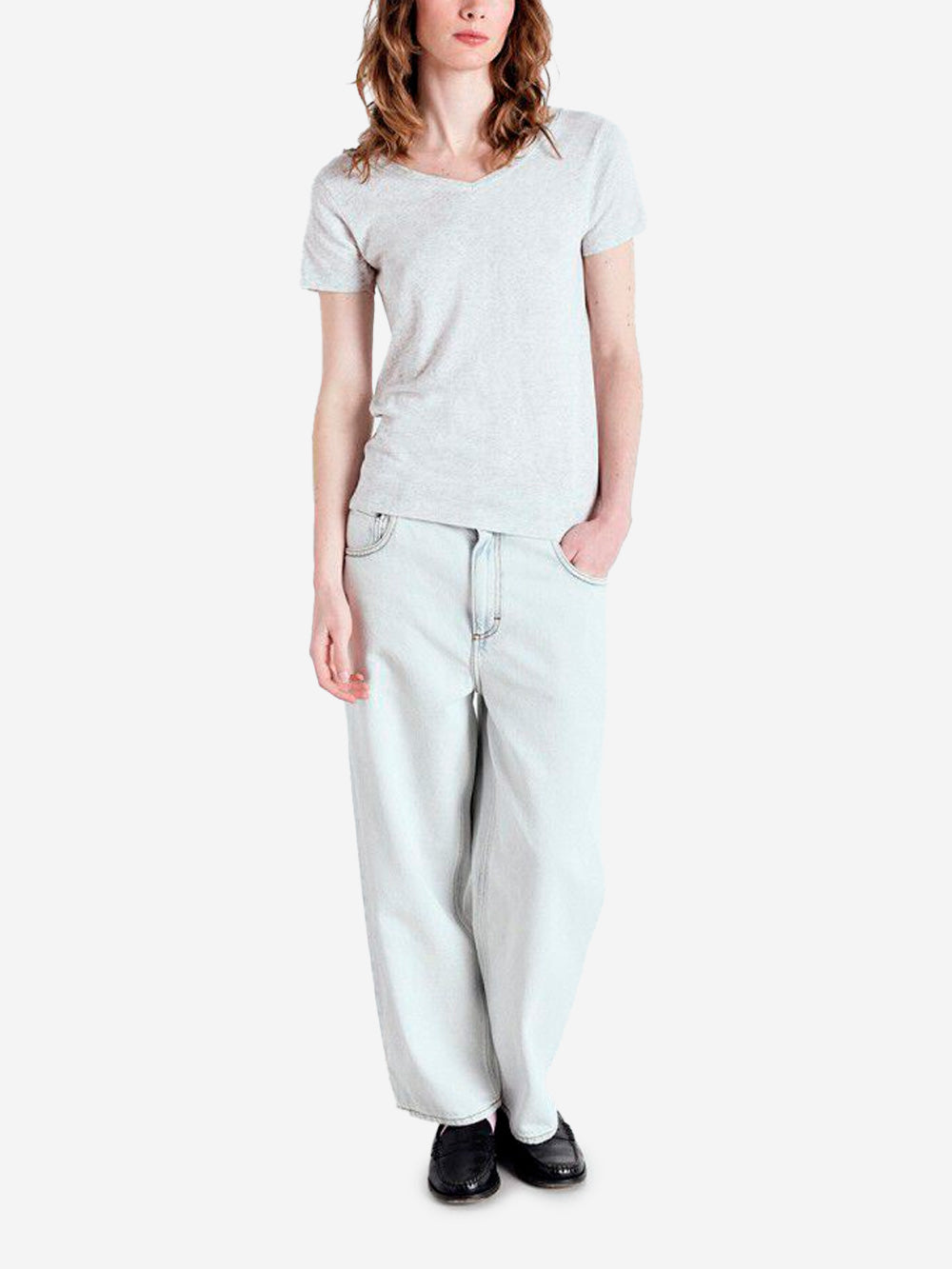 AMERICAN VINTAGE T-shirt grigia chiara aderente con scollo a V Grigio Urbanstaroma