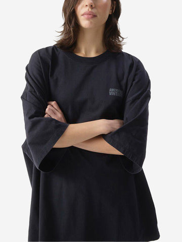 AMERICAN VINTAGE T-shirt oversize nera con logo sul petto Nero